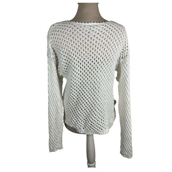 Vintage Sugar Co Ltd White Crochet Open Knit Sweater 3D Floral Ramie Cotton Sz S - Picture 3 of 6